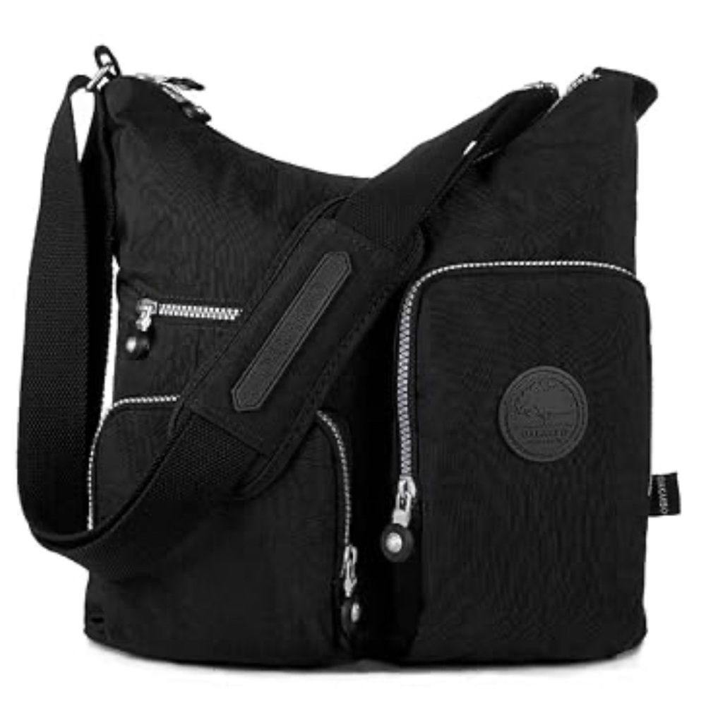 Travel Bag Crossbody Shoulder Bag Nylon Purse 6 Pockets Black Oakarbo Plant